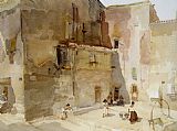 A Sunlit Square Languedoc by Sir William Russell Flint